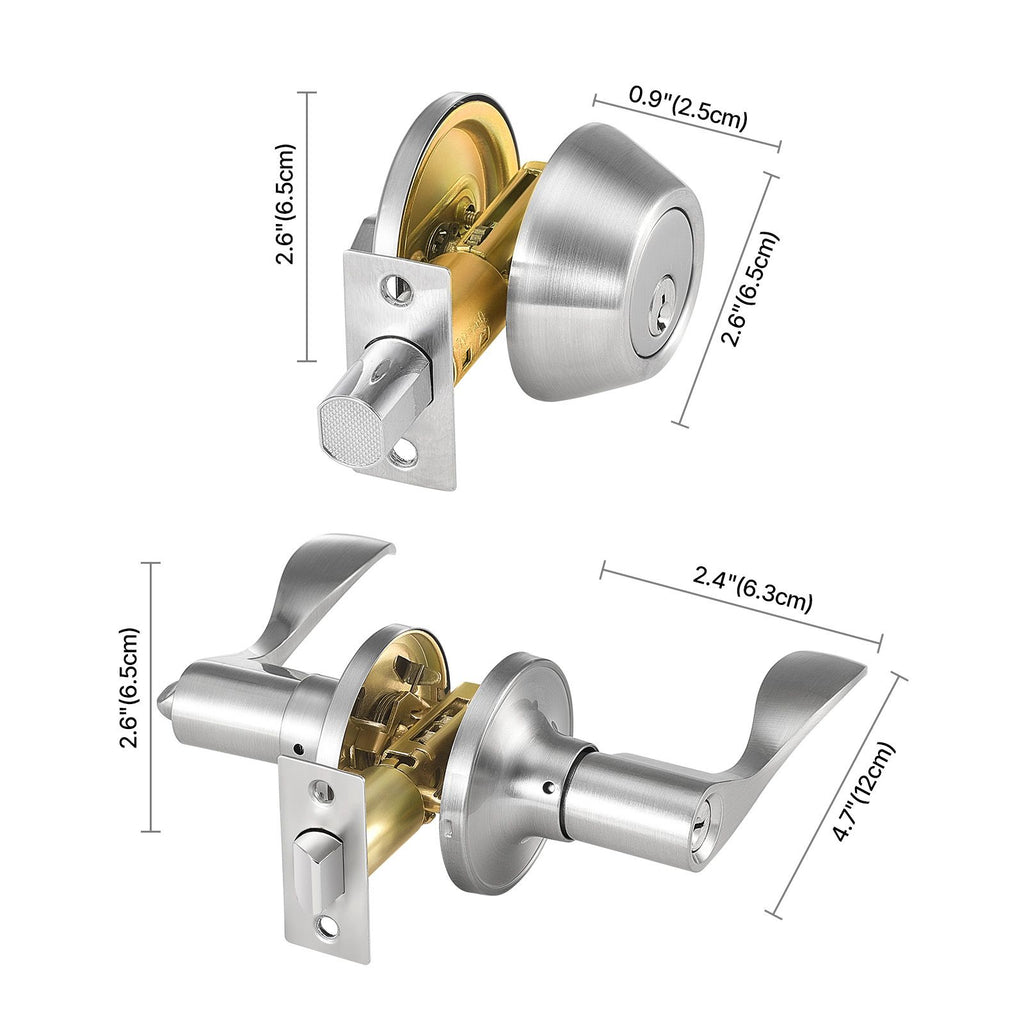 Keyed Alike Entry Door Locksets with Deadbolt, 5-Pack Satin Nickel Combo for Front Entrance
