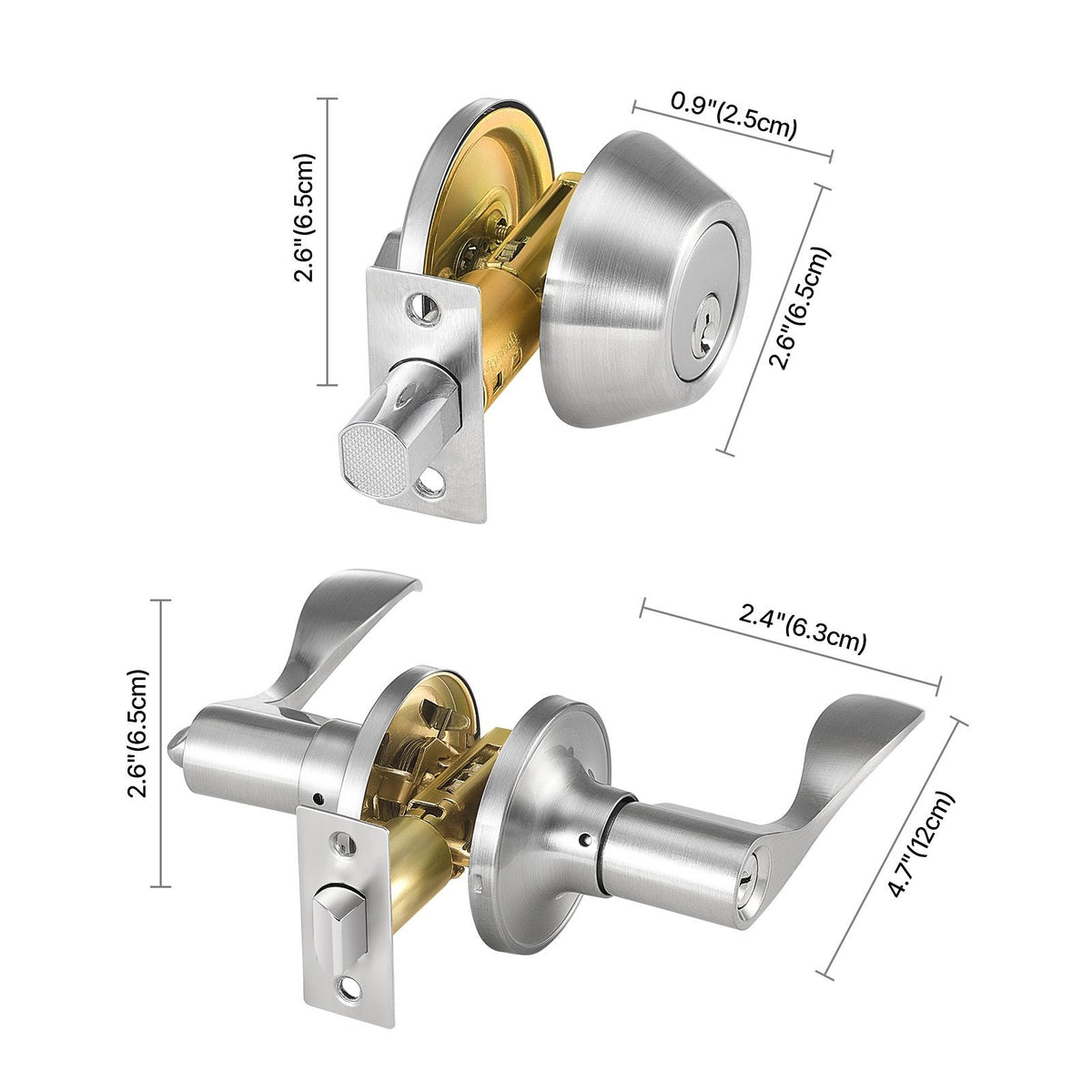 Keyed Alike Entry Door Locksets with Deadbolt, 5-Pack Satin Nickel Combo for Front Entrance