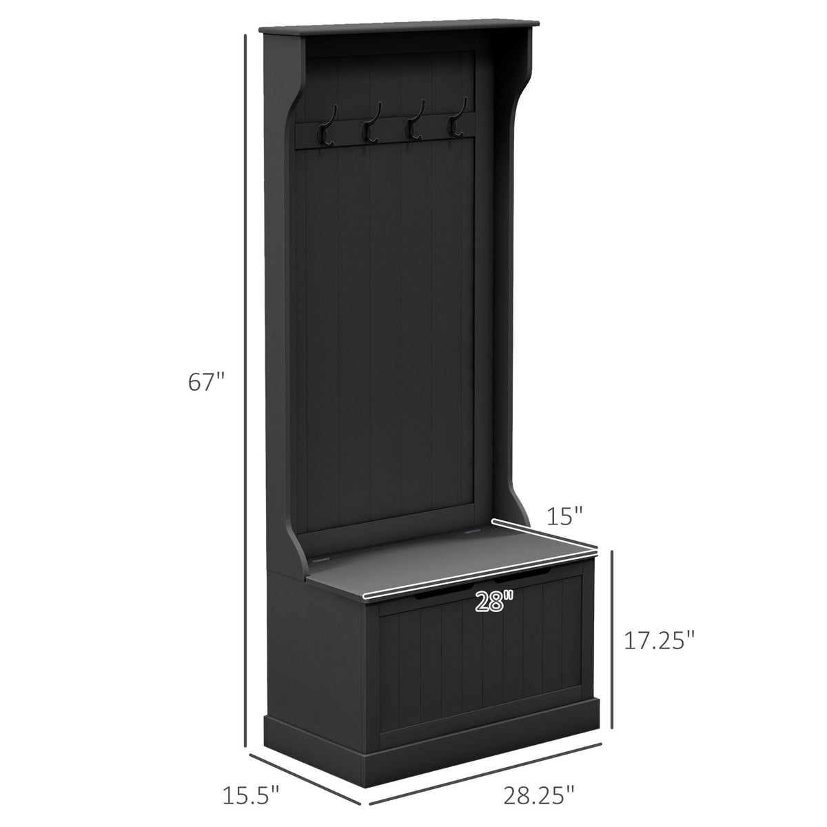 Entryway 3-In-1 Entryway Hall Tree with Storage Bench, Coat Rack with Four Hooks, and Shoe Storage