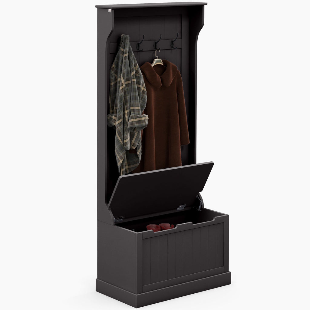 Entryway 3-In-1 Entryway Hall Tree with Storage Bench, Coat Rack with Four Hooks, and Shoe Storage