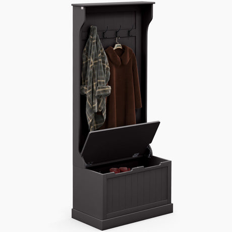 Entryway 3-In-1 Entryway Hall Tree with Storage Bench, Coat Rack with Four Hooks, and Shoe Storage