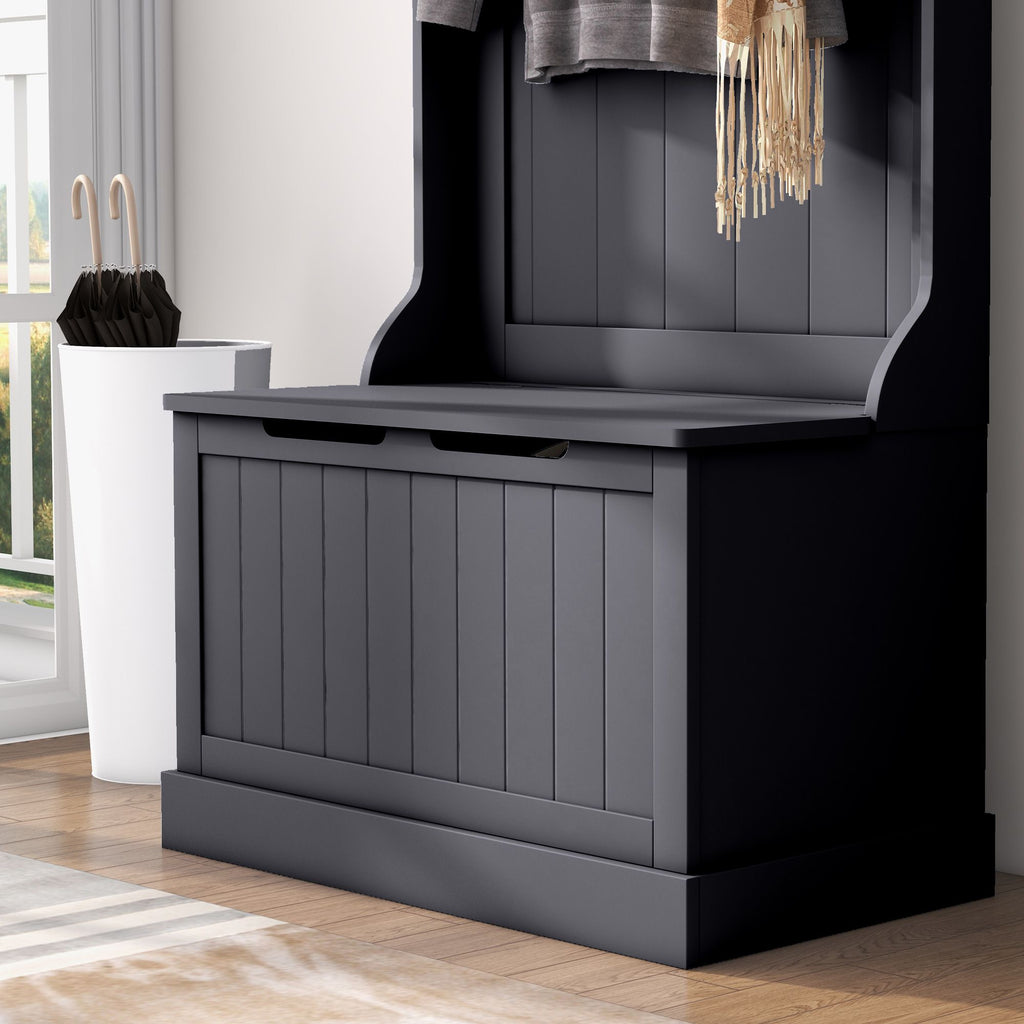 Entryway 3-In-1 Entryway Hall Tree with Storage Bench, Coat Rack with Four Hooks, and Shoe Storage
