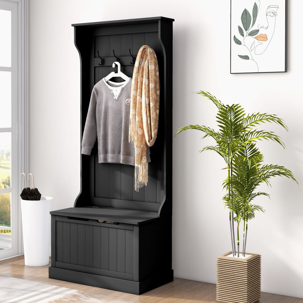 Entryway 3-In-1 Entryway Hall Tree with Storage Bench, Coat Rack with Four Hooks, and Shoe Storage
