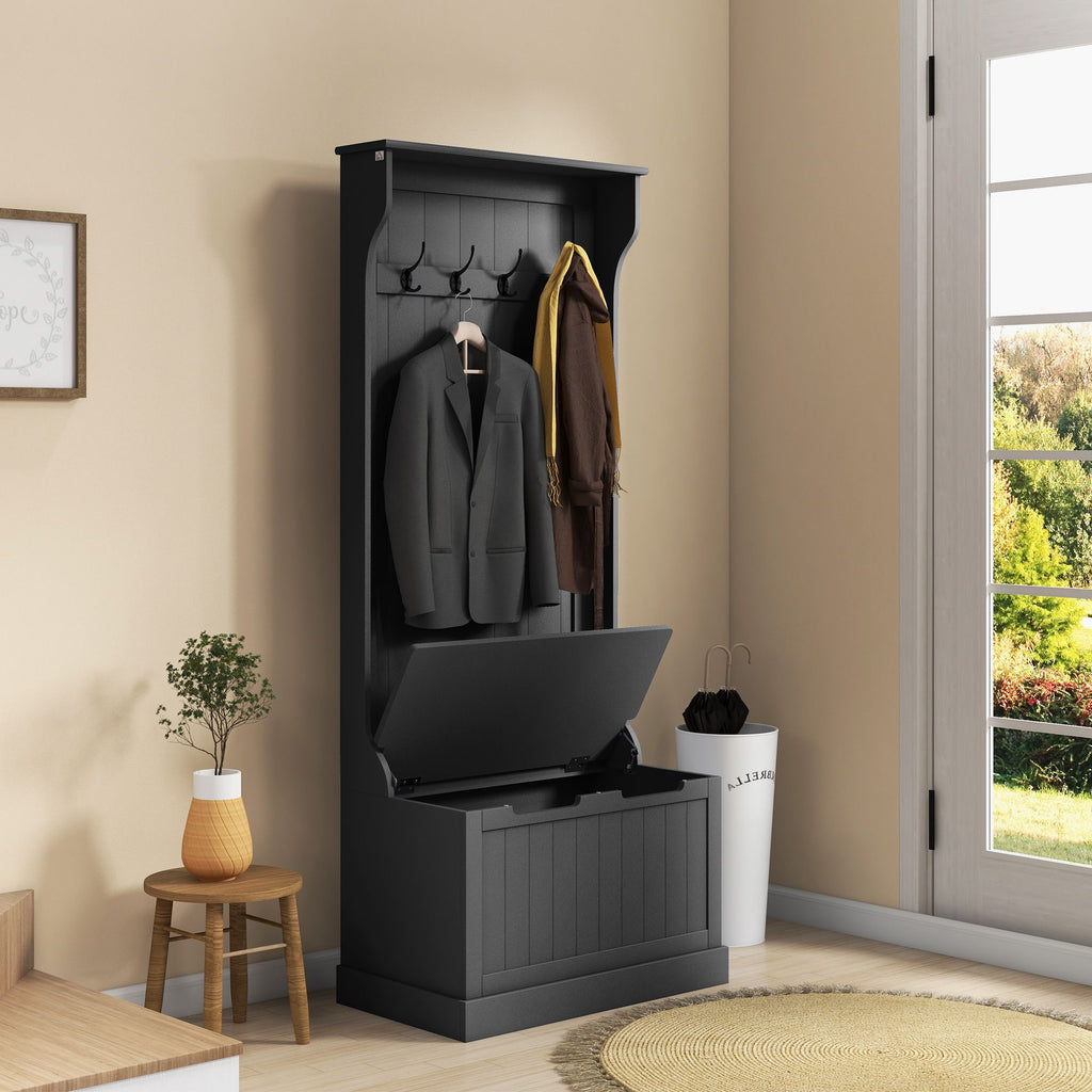 Entryway 3-In-1 Entryway Hall Tree with Storage Bench, Coat Rack with Four Hooks, and Shoe Storage