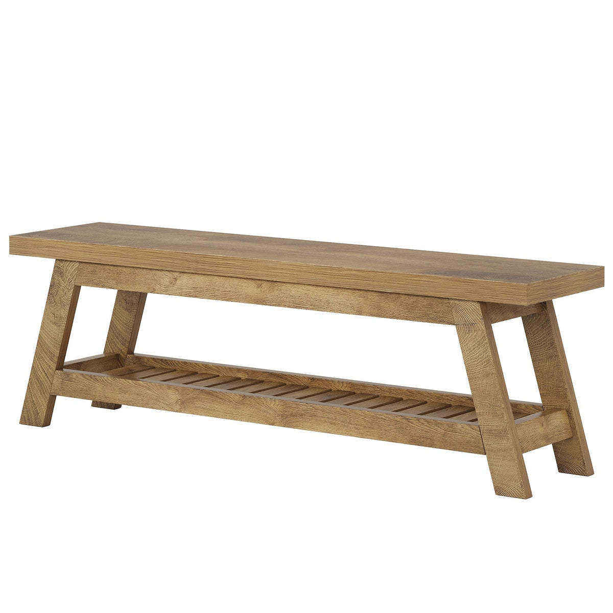 Wood-Tone Entryway Bench with Lower Shoe Shelf