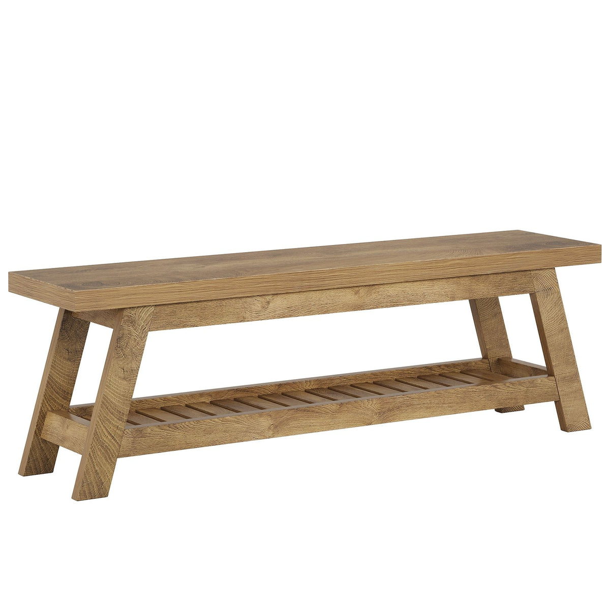 Wood-Tone Entryway Bench with Lower Shoe Shelf