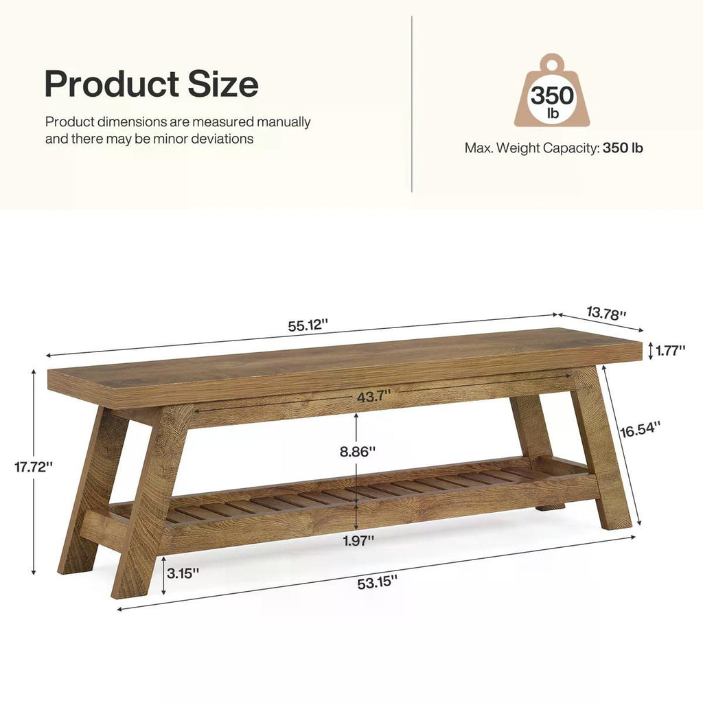 Wood-Tone Entryway Bench with Lower Shoe Shelf