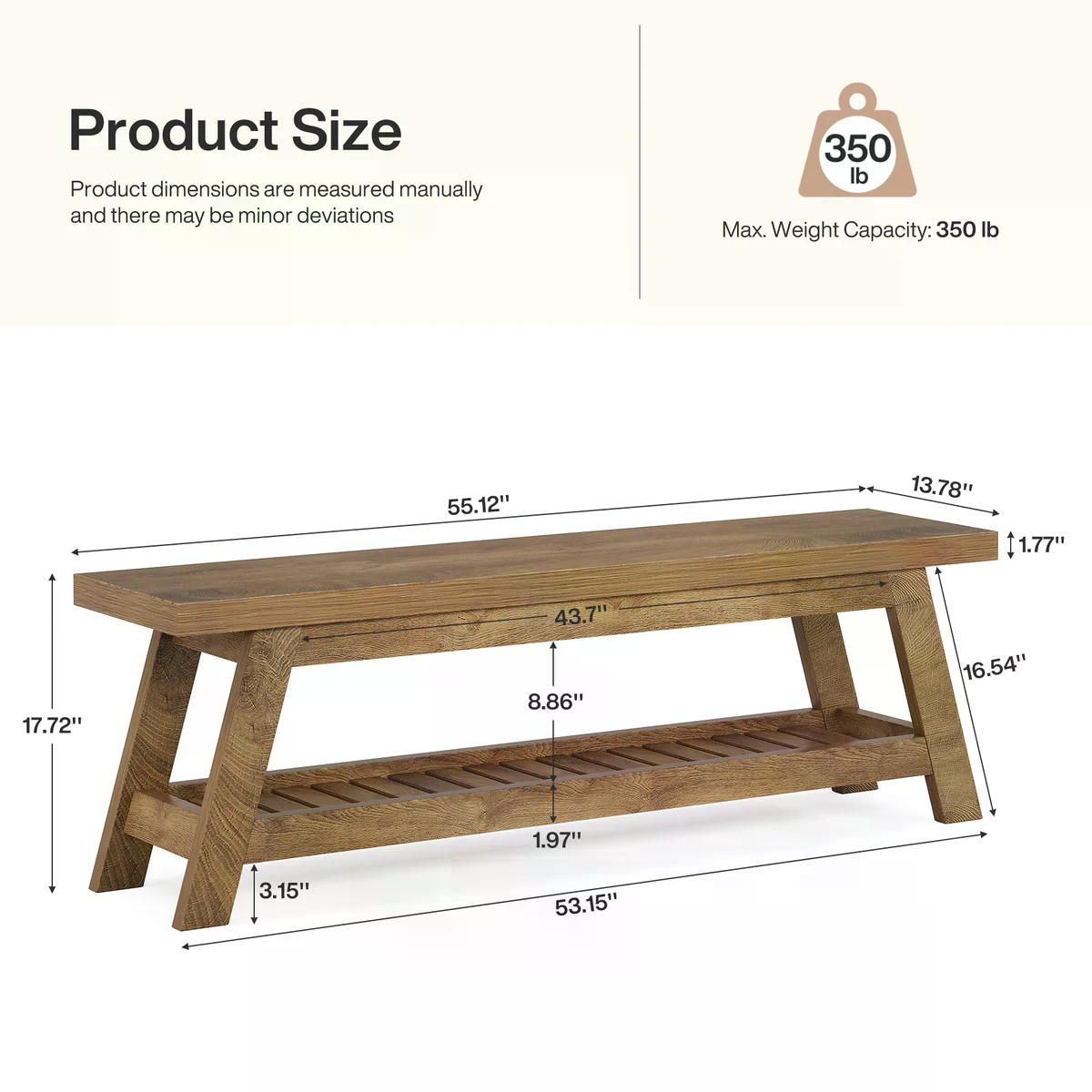 Wood-Tone Entryway Bench with Lower Shoe Shelf
