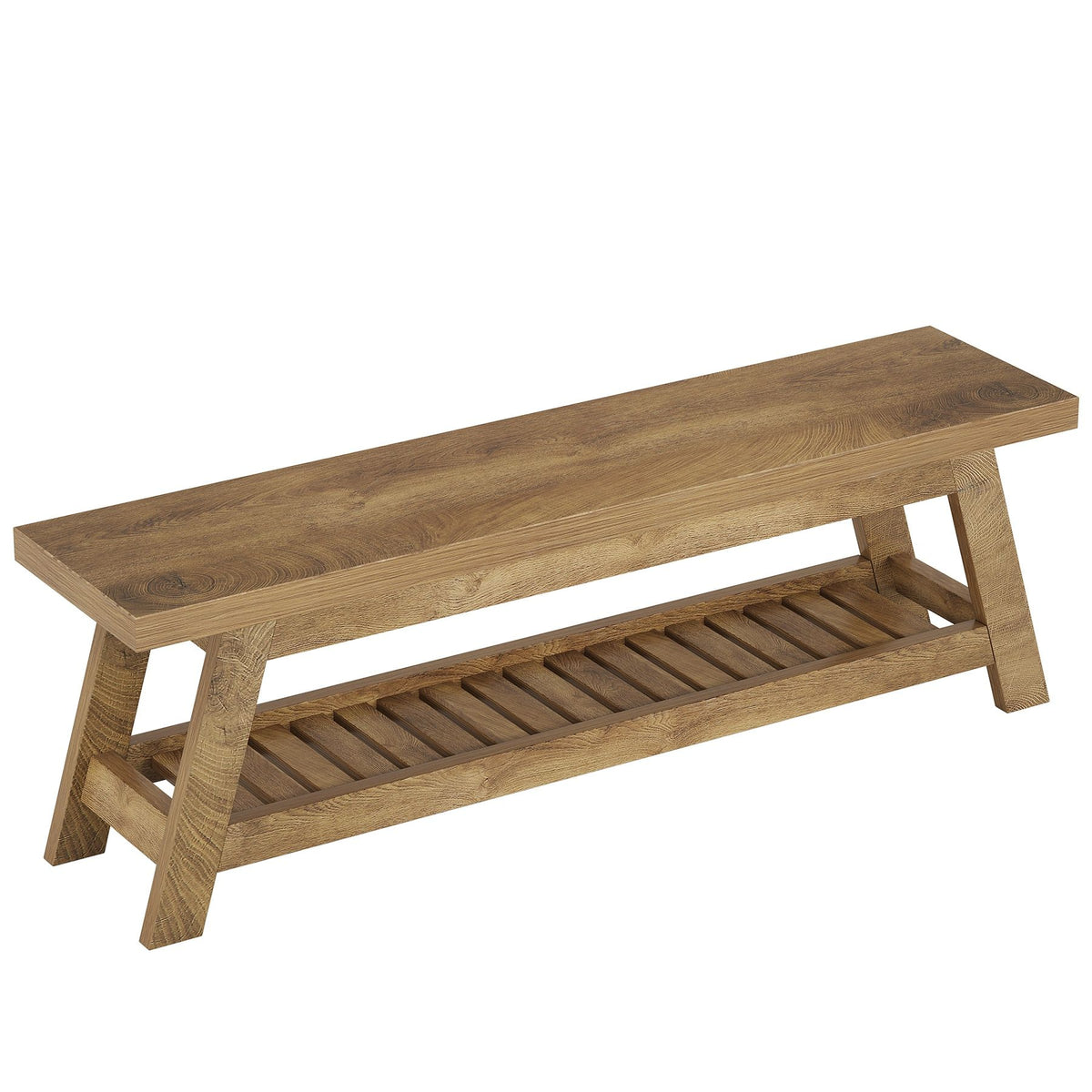 Wood-Tone Entryway Bench with Lower Shoe Shelf