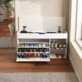 Elegant Entryway Bench with Hidden Storage and Rotating Shoe Rack