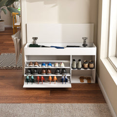 Elegant Entryway Bench with Hidden Storage and Rotating Shoe Rack