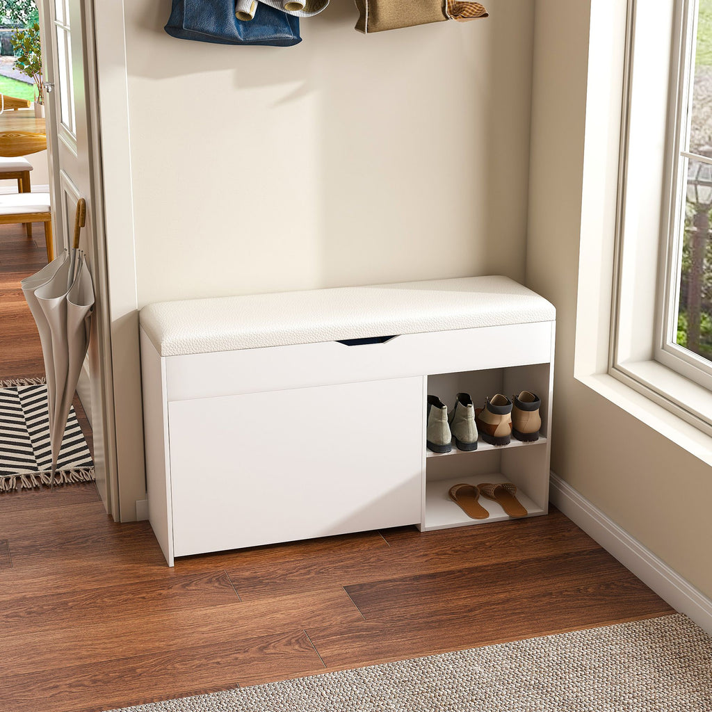 Elegant Entryway Bench with Hidden Storage and Rotating Shoe Rack