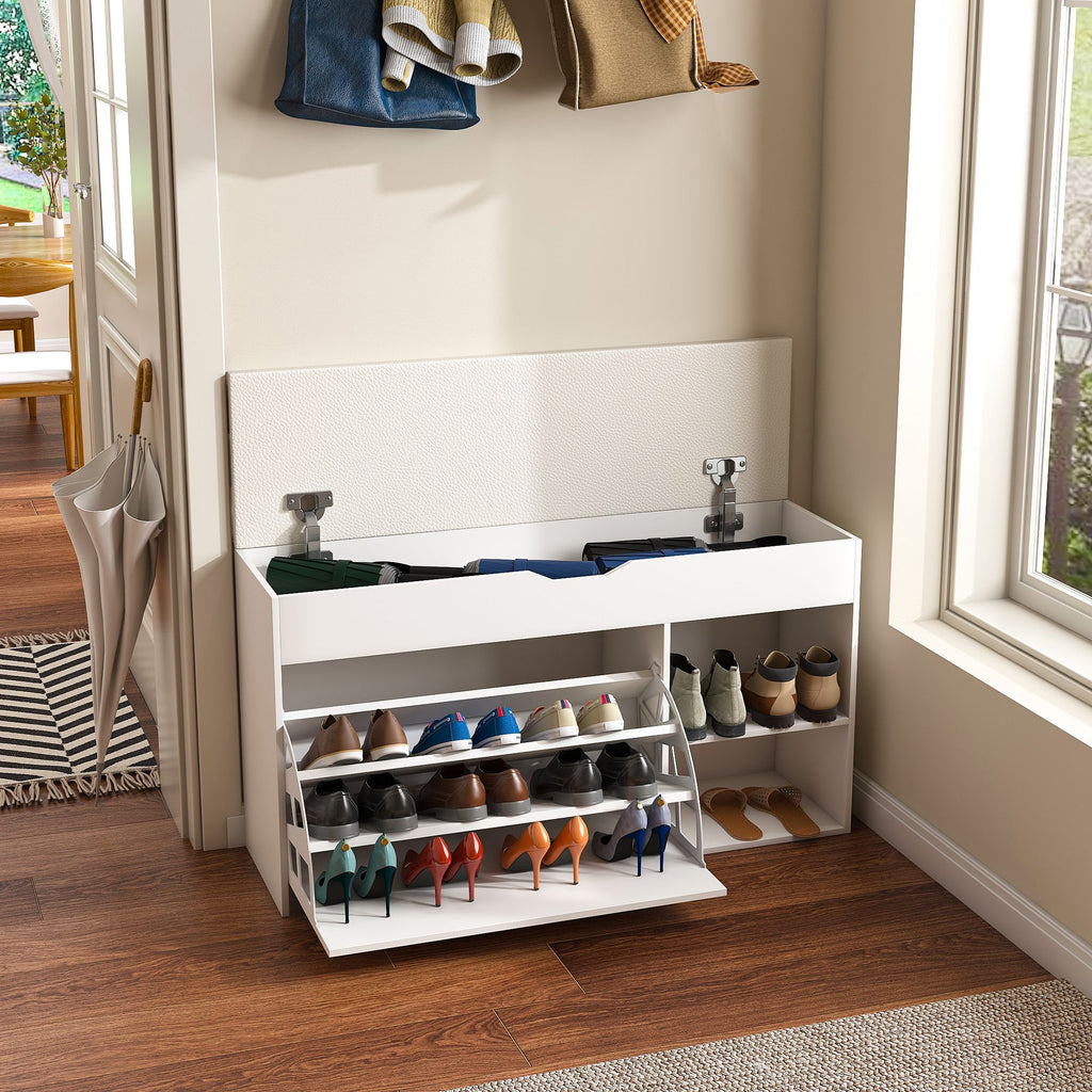 Elegant Entryway Bench with Hidden Storage and Rotating Shoe Rack
