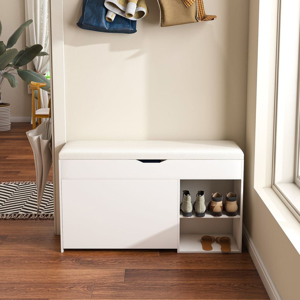 Elegant Entryway Bench with Hidden Storage and Rotating Shoe Rack