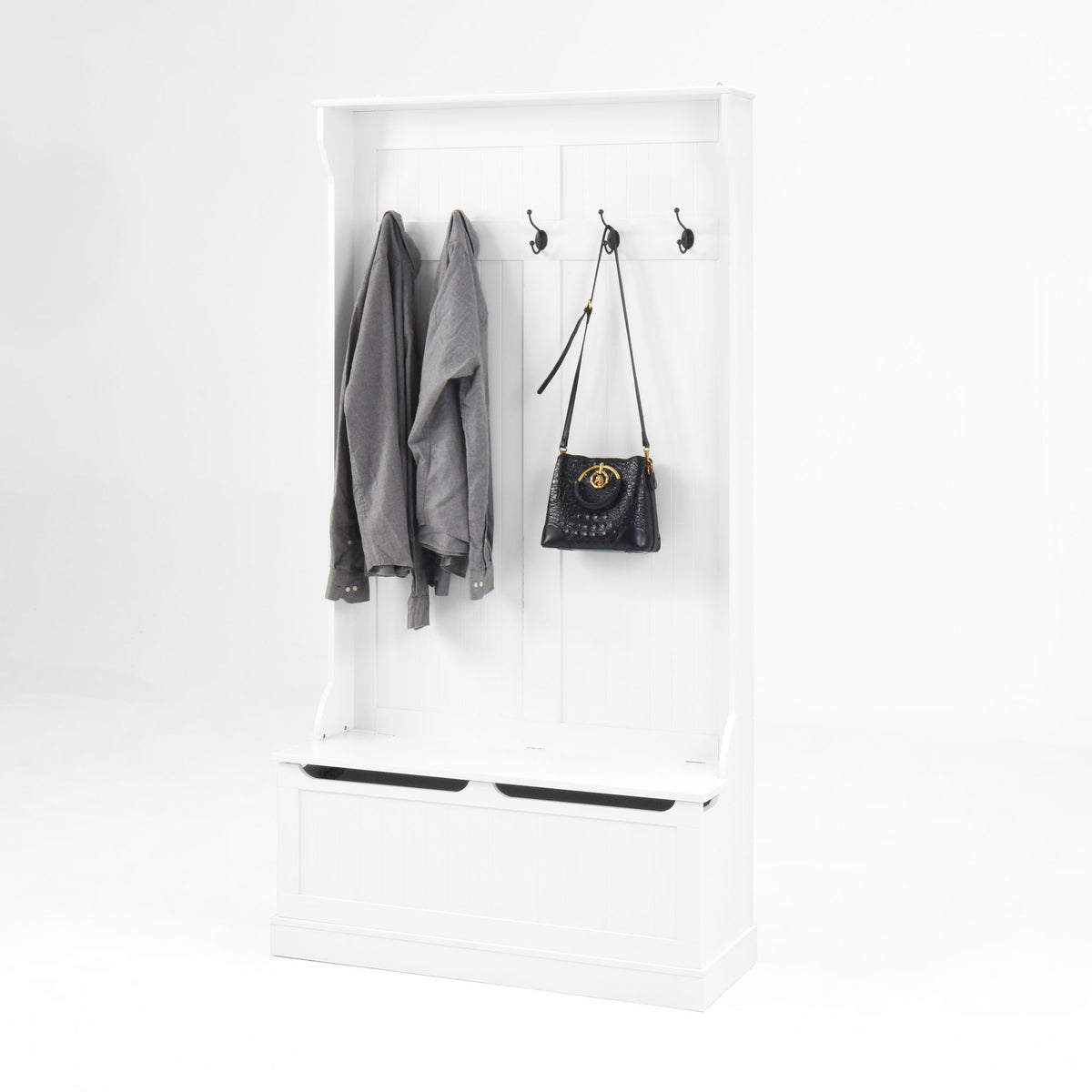 White Hall Tree with Bench, Hooks, and Hidden Storage