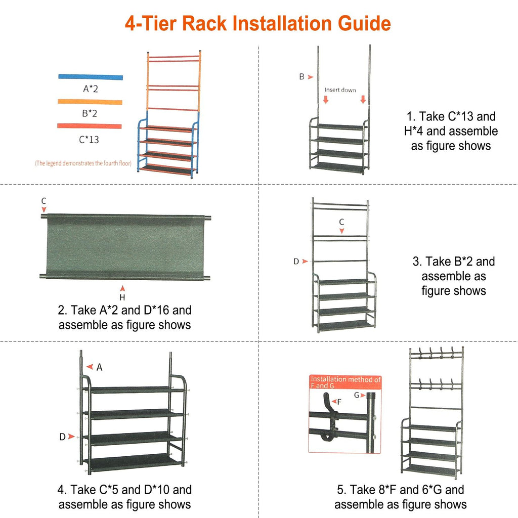 Freestanding Entryway Coat Hat Rack with Shoe Storage Shelf