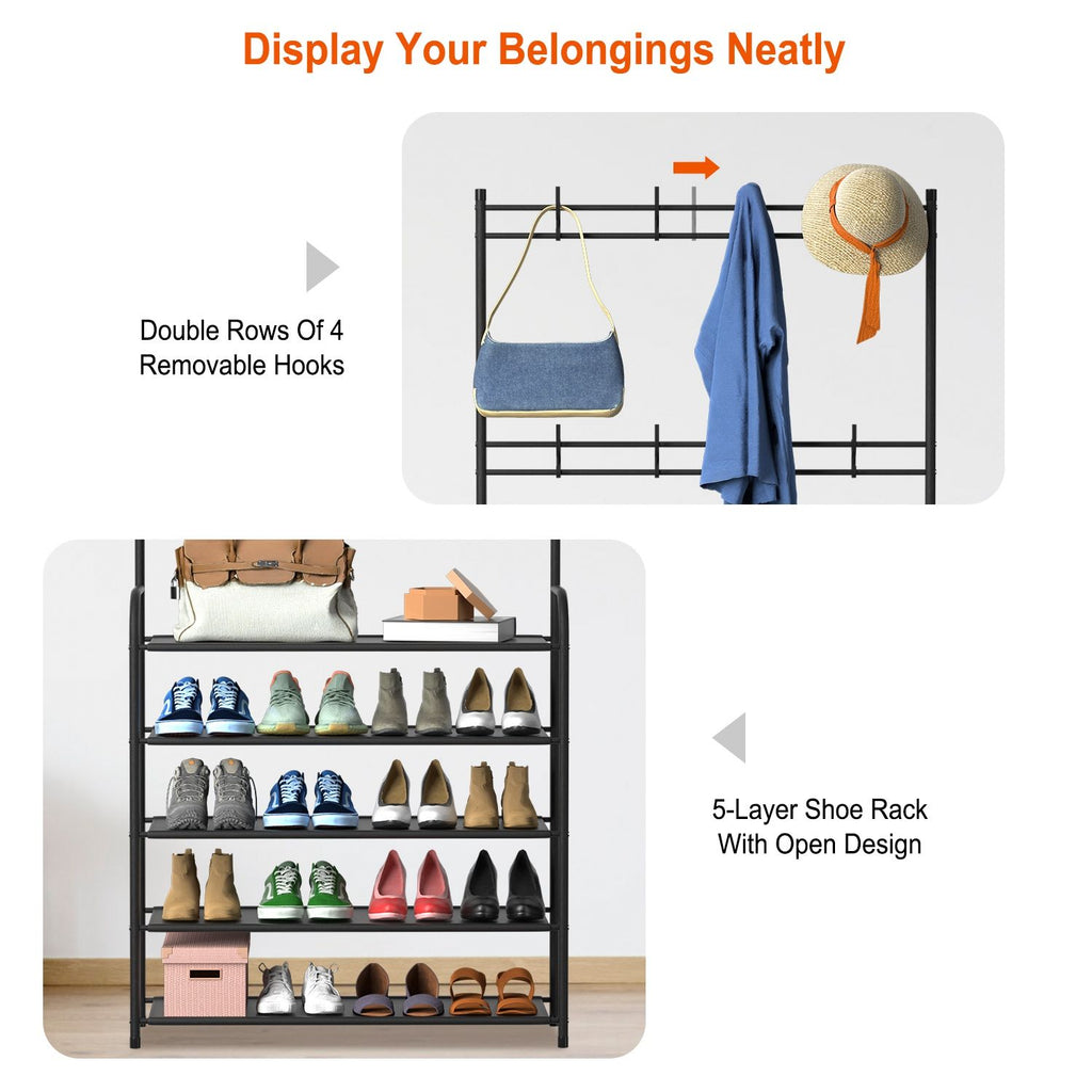 Freestanding Entryway Coat Hat Rack with Shoe Storage Shelf