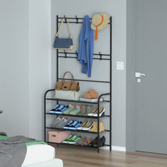 Freestanding Entryway Coat Hat Rack with Shoe Storage Shelf