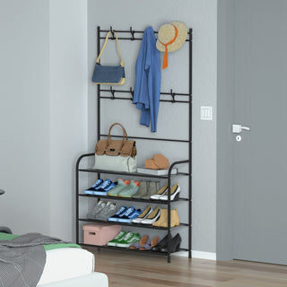 Freestanding Entryway Coat Hat Rack with Shoe Storage Shelf