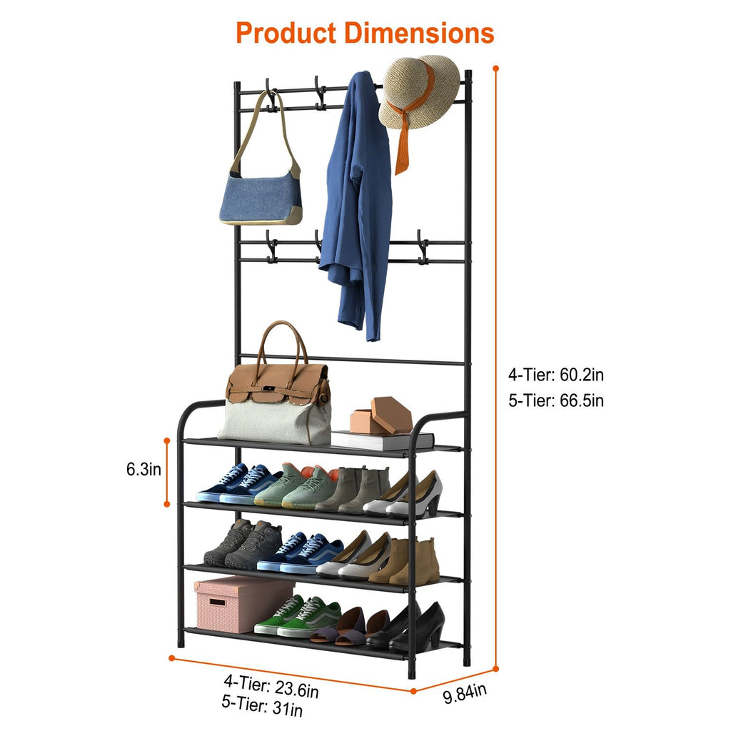Freestanding Entryway Coat Hat Rack with Shoe Storage Shelf