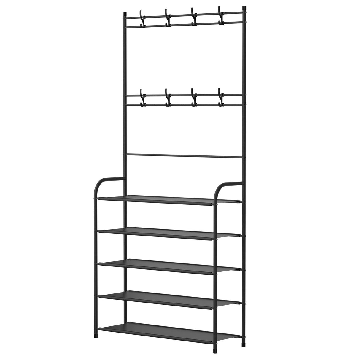 Freestanding Entryway Coat Hat Rack with Shoe Storage Shelf