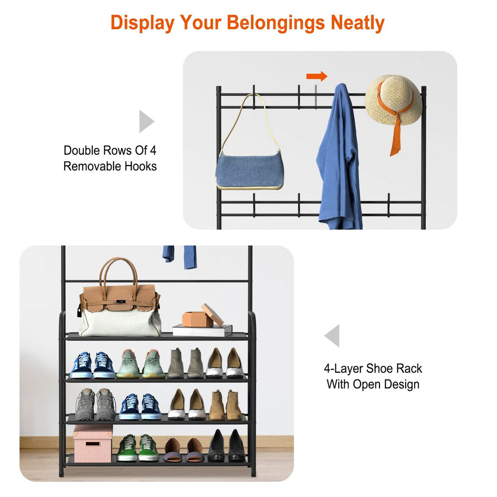 Freestanding Entryway Coat Hat Rack with Shoe Storage Shelf