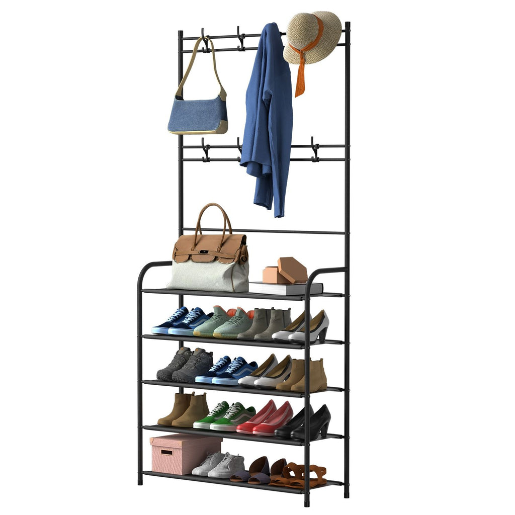 Freestanding Entryway Hall Tree with Shoe Shelves