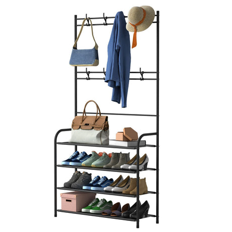 Freestanding Entryway Hall Tree with Shoe Shelves