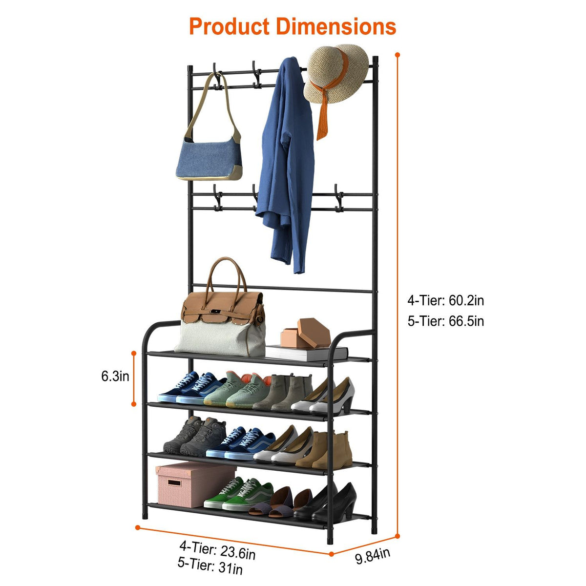 Freestanding Entryway Hall Tree with Shoe Shelves