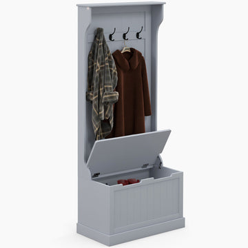 Gray Entryway Hall Tree with Bench and Concealed Storage