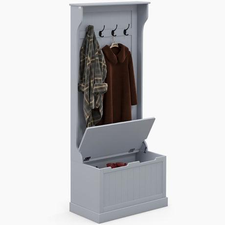 Gray Entryway Hall Tree with Bench and Concealed Storage
