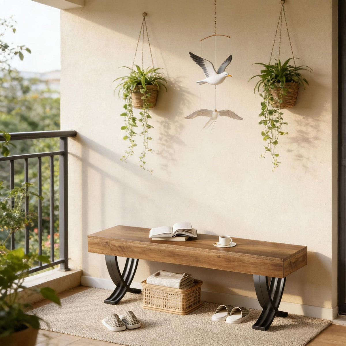 Rustic Industrial Entryway Bench with X-Shaped Legs