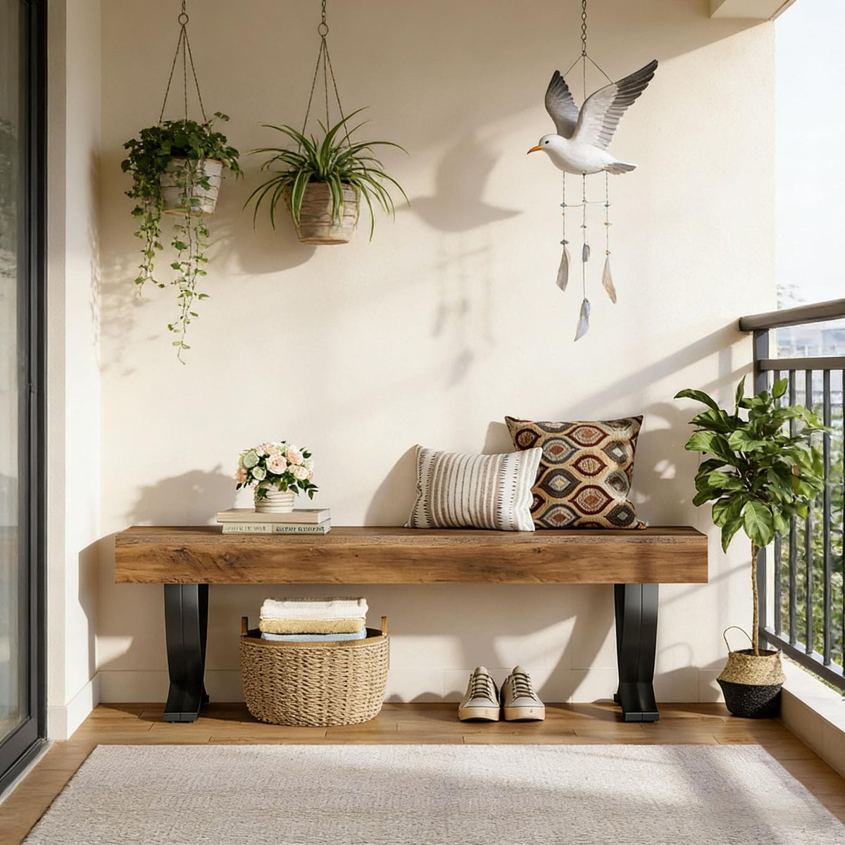 Rustic Industrial Entryway Bench with X-Shaped Legs