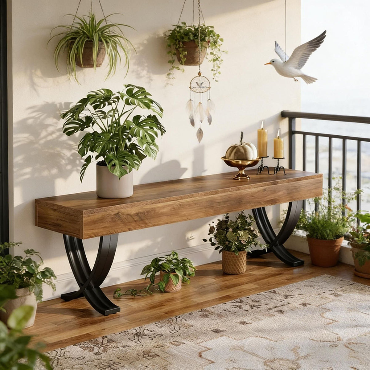 Rustic Industrial Entryway Bench with X-Shaped Legs