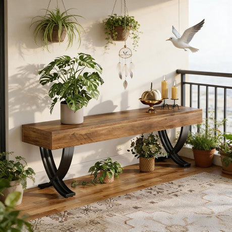 Rustic Industrial Entryway Bench with X-Shaped Legs