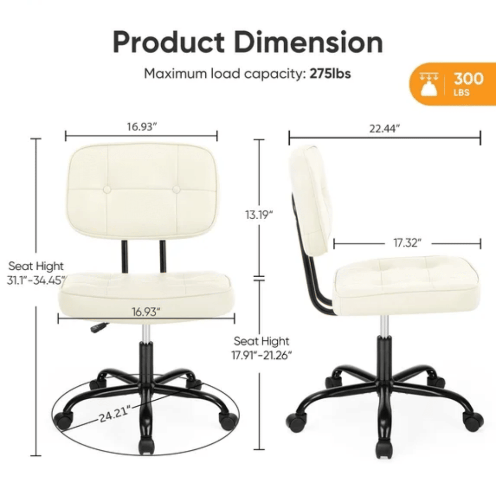 Armless Rolling Desk Chair for Compact Workspaces