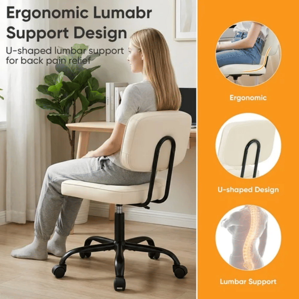 Armless Rolling Desk Chair for Compact Workspaces