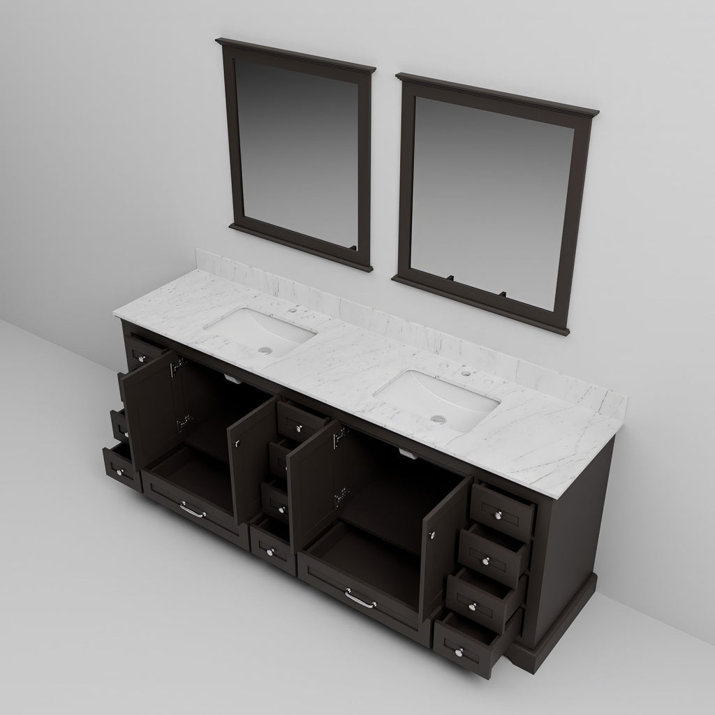 Espresso Double Bath Vanity with Carrara Marble Top and Mirrors