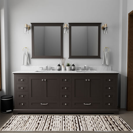 Espresso Double Bath Vanity with Carrara Marble Top and Mirrors