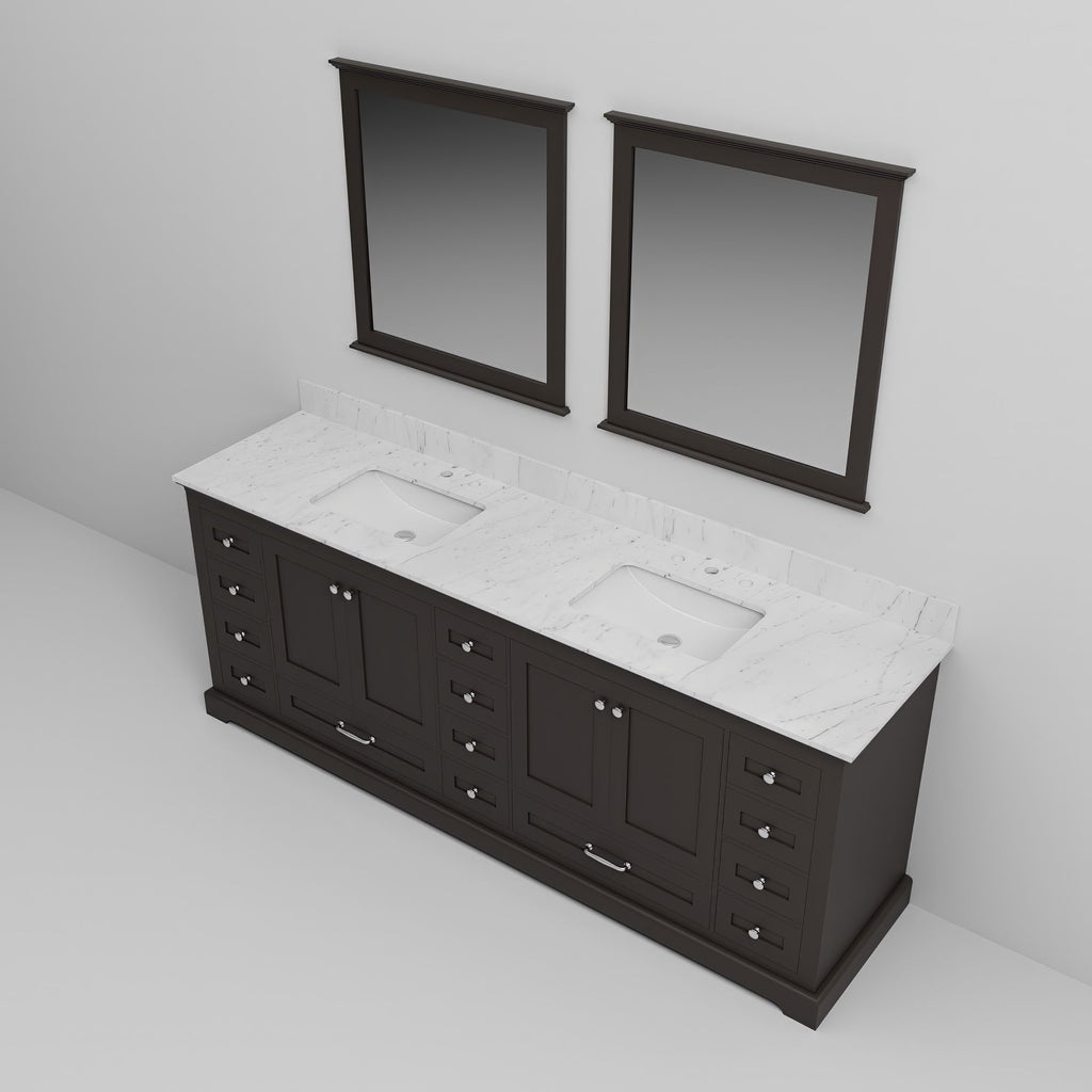 Espresso Double Bath Vanity with Carrara Marble Top and Mirrors