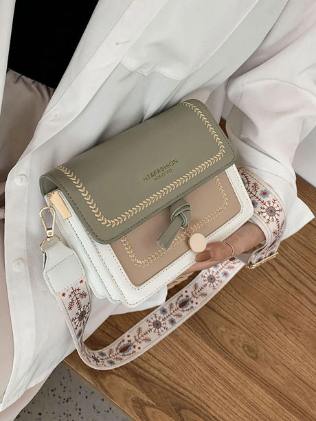 Embroidered Color-Block Mini Crossbody Bag