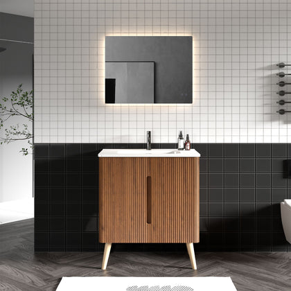 Etna Striped Walnut Bathroom Vanity with Integrated Ceramic Sink