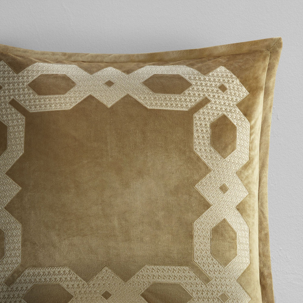 Gold European Pillow Sham with Geometric Embroidery