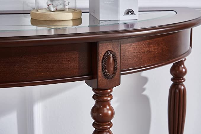 Cherry Red Oka Half-Moon Accent Table with Shelf