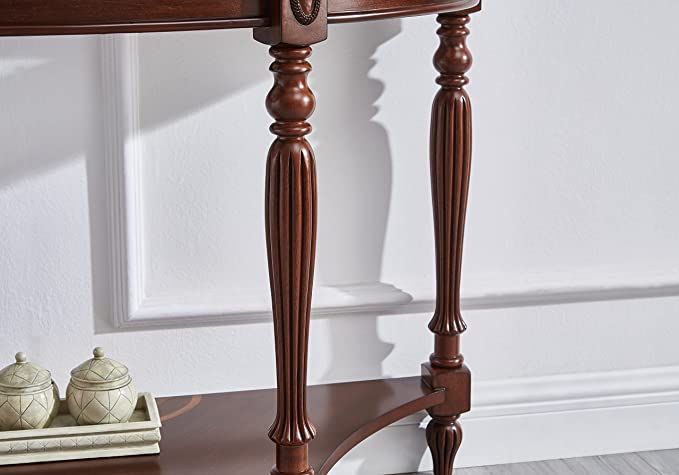 Cherry Red Oka Half-Moon Accent Table with Shelf