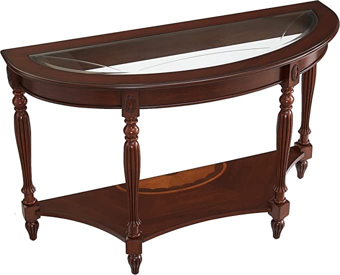 Cherry Red Oka Half-Moon Accent Table with Shelf