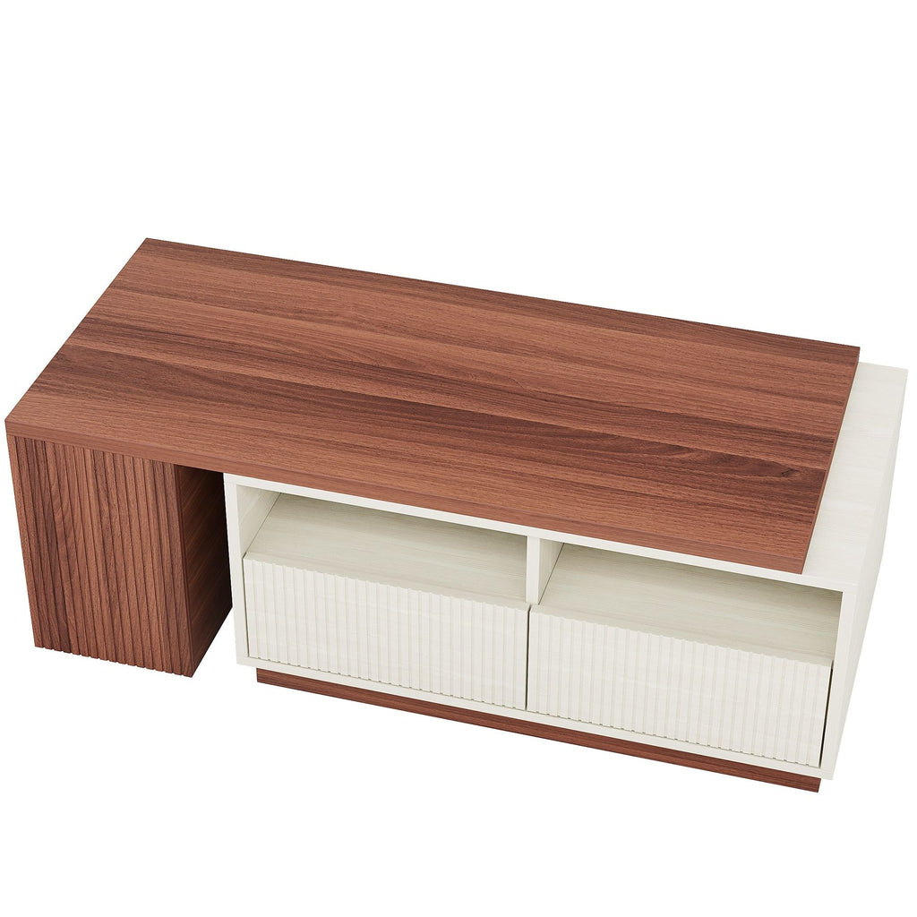Extendable Coffee Table with Drawers and Reversible Tabletop