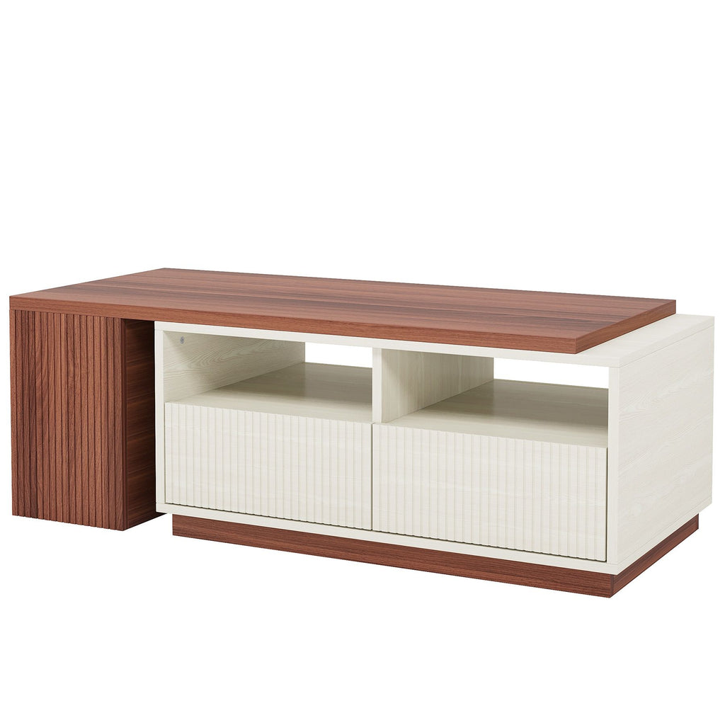 Extendable Coffee Table with Drawers and Reversible Tabletop