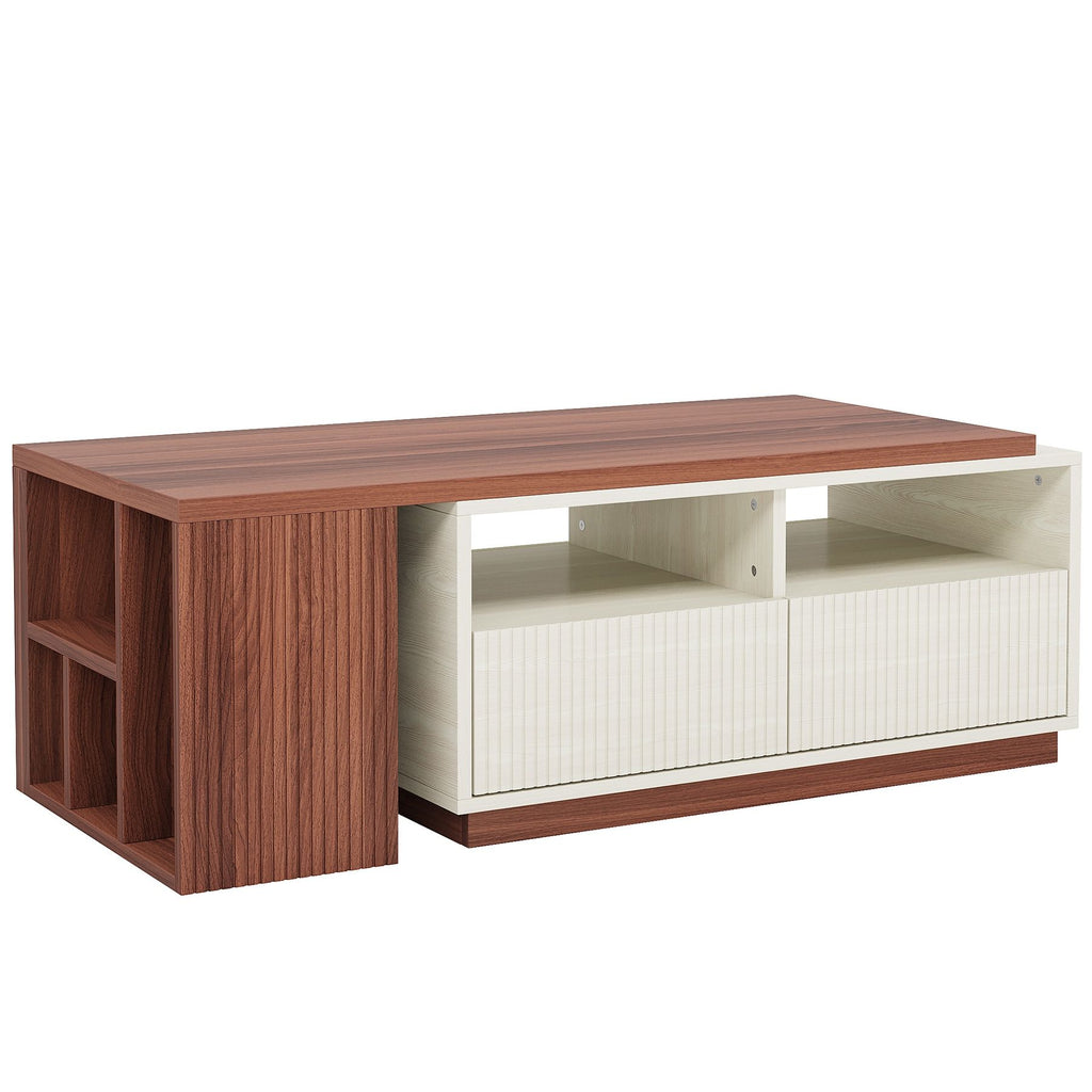 Extendable Coffee Table with Drawers and Reversible Tabletop