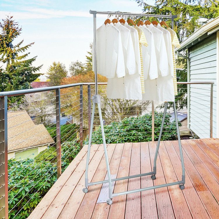 Extendable Foldable Clothing Rack with Rolling Wheels and Brakes